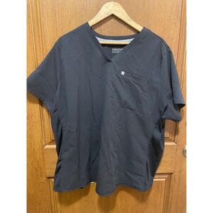 Fabletics Mens Ion V-Neck Scrub Top Black Performance Stretch 2X 01847
